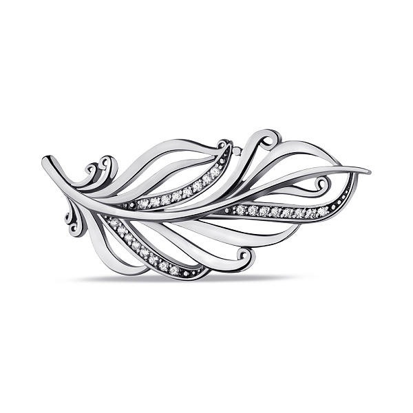 Серебряная брошь Перо с фианитами (арт. 7905/6110098) – изображение 1