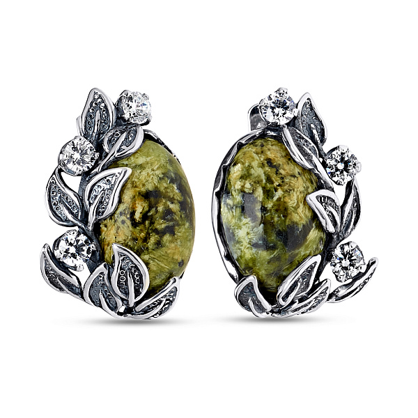 Серебряные серьги с змеевиком и фианитами (арт. 7902/1160025Зк) – изображение 1