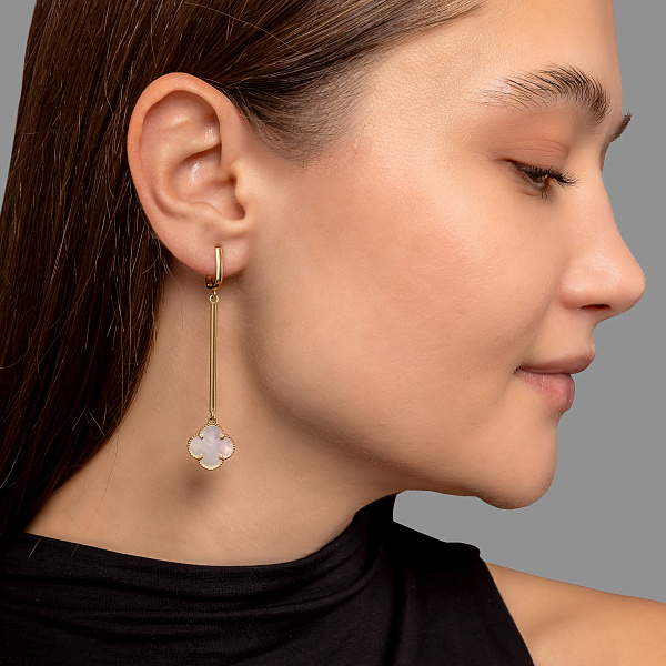 Длинные серьги-подвески из желтого золота с перламутром (арт. 107894/15жп) – изображение 3