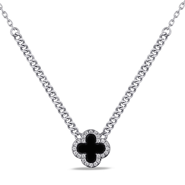 Серебряное колье с ониксом и фианитами (арт. 7507/2108/10о) – изображение 1