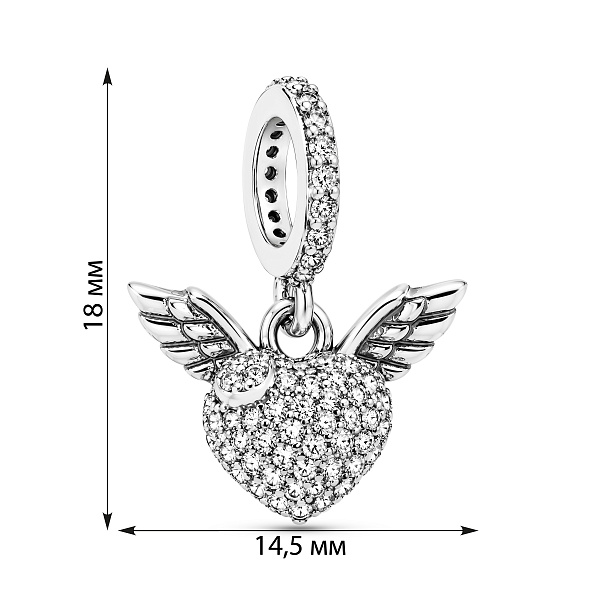 Серебряный шарм сердце с фианитами (арт. 7903/4503) – изображение 2