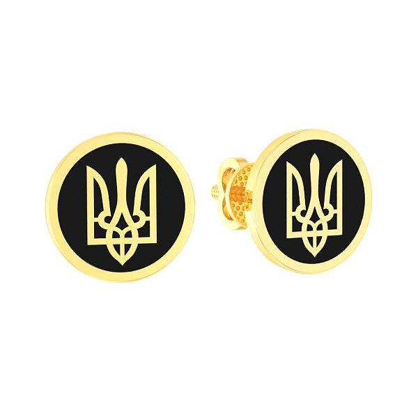 Серьги-пусеты из желтого золота Герб Украины-Трезубец (арт. 111203жеч) – изображение 1