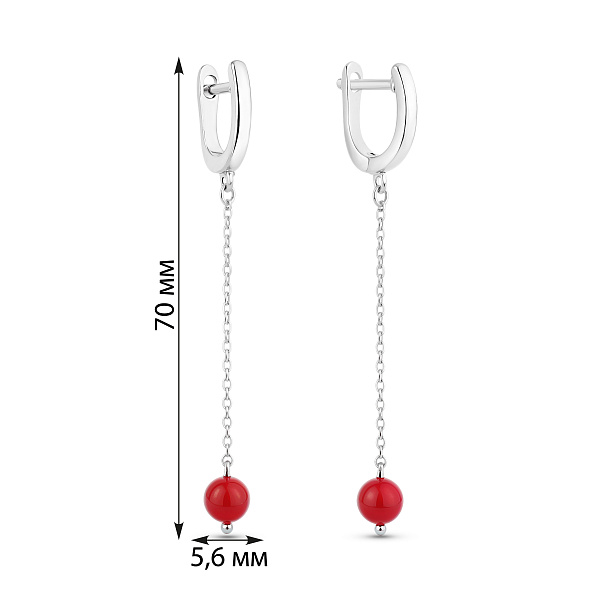 Сережки-підвіски з коралами (арт. 7502/2136156Крк) – зображення 2