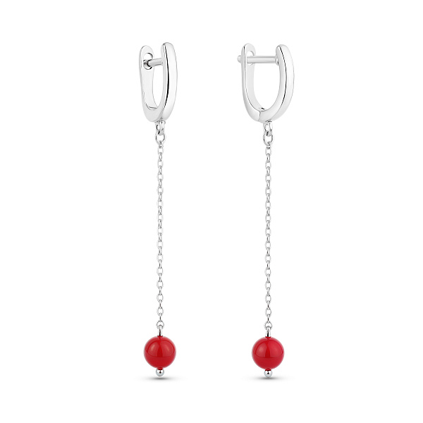 Сережки-підвіски з коралами (арт. 7502/2136156Крк) – зображення 1