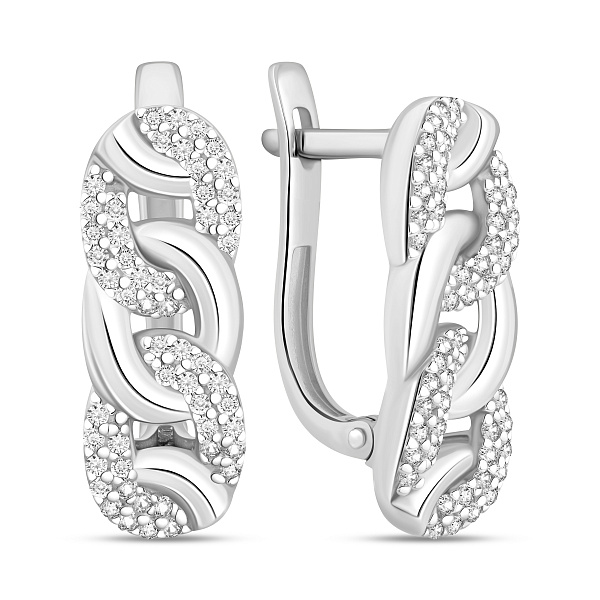 Серьги из белого золота Звенья с фианитами (арт. 110289б) – изображение 1