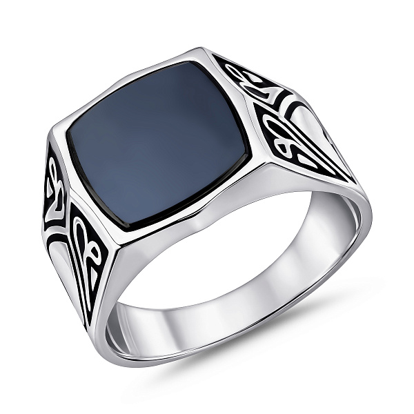 Серебряная печатка с эмалью и ониксом (арт. 7506/730о) – изображение 1