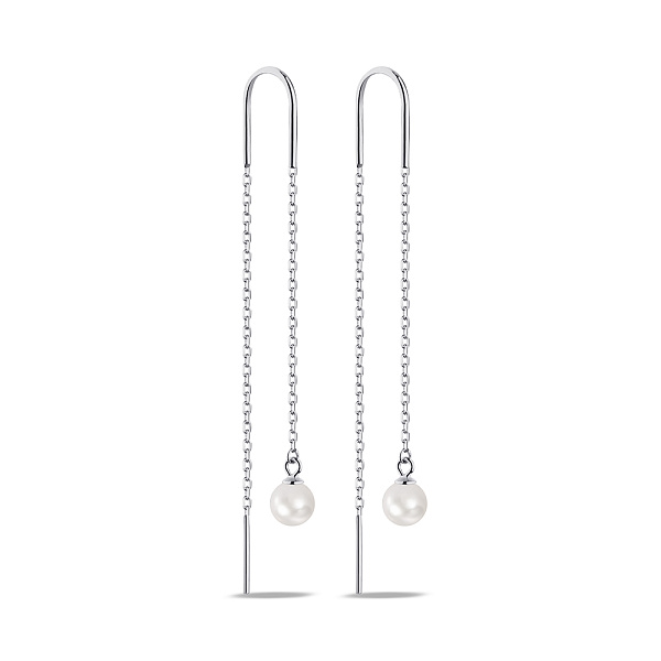 Серебряные серьги-протяжки с жемчугом (арт. 7502/9740жб) – изображение 1