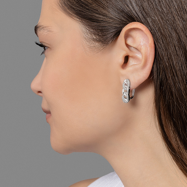 Серьги из белого золота Звенья с фианитами (арт. 110289б) – изображение 3