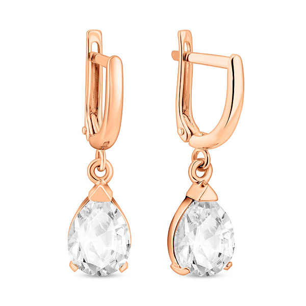 Серьги-подвески из красного золота с фианитами (арт. 110145) – изображение 1