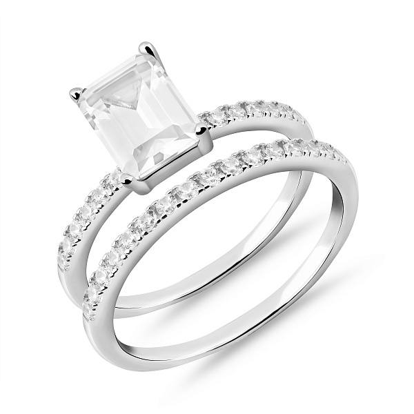 Серебряное двойное кольцо с фианитами (арт. 7501/8609) – изображение 1
