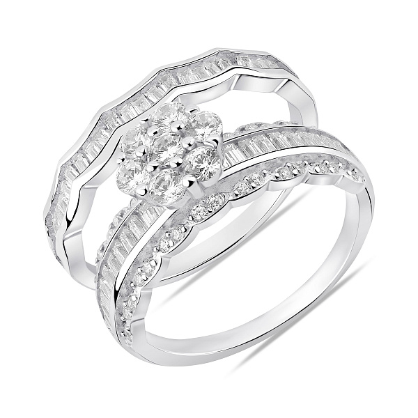 Двойное серебряное кольцо с фианитами (арт. 7501/8604) – изображение 4