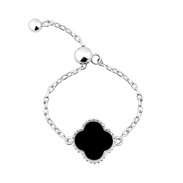 Серебряное кольцо Клевер с ониксом (арт. 7501/8390/9о) – изображение 1
