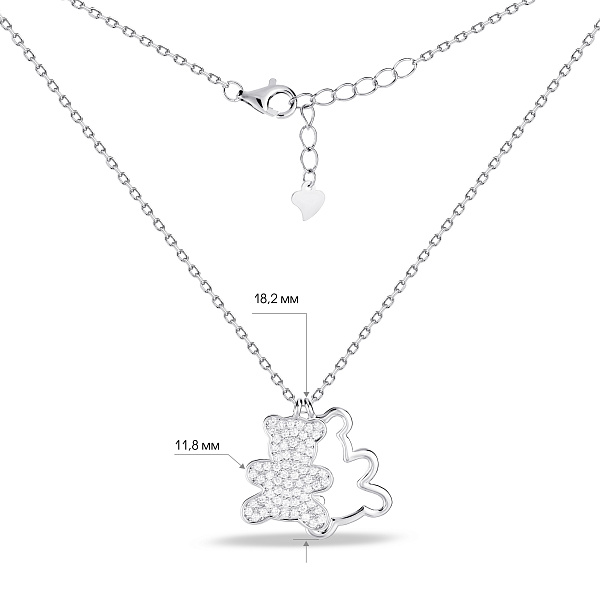 Серебряное колье с подвесками мишки с фианитами (арт. 7507/2639) – изображение 3