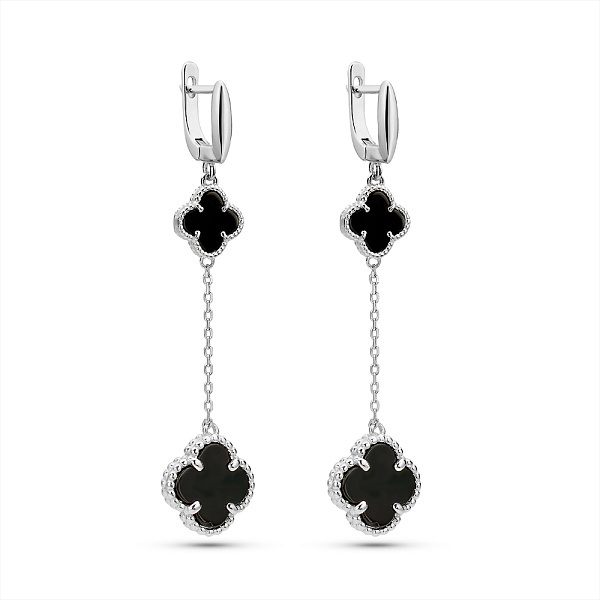 Серебряные серьги Клевер с ониксом (арт. 7502/2098904о) – изображение 1