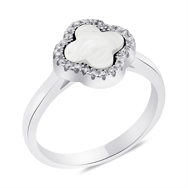 Серебряное кольцо Клевер с перламутром (арт. 7501/6197/10п) – изображение 1
