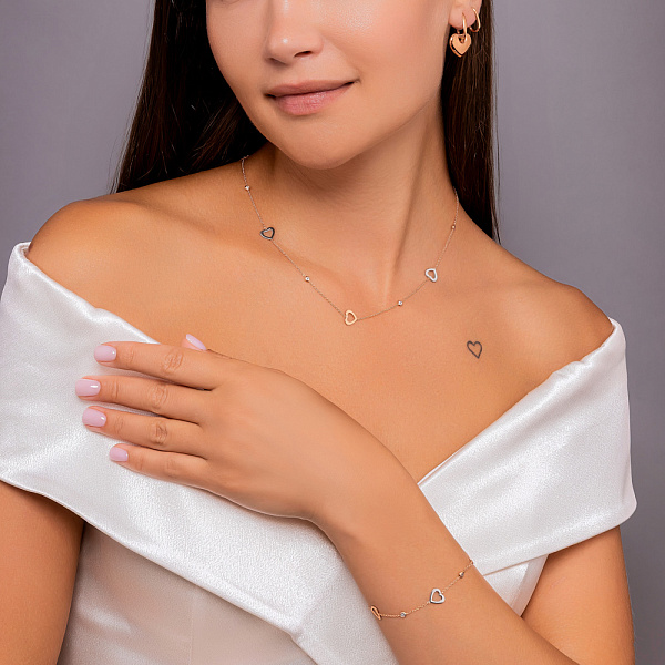 Золотое колье Сердца с фианитами (арт. 352988кб) – изображение 4