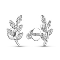 Сережки-пусети Гілка з білого золота з діамантами (арт. Т011239010б)