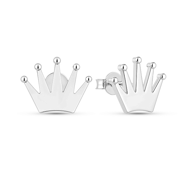 Сережки-пусеты Корона из белого золота (арт. 107828б) – изображение 1
