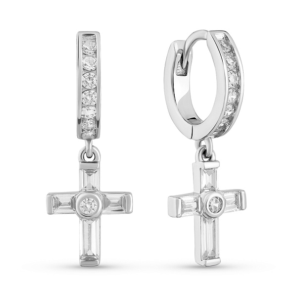 Серьги-подвески из серебра Крестики с фианитами (арт. 7502/9932/10) – изображение 1