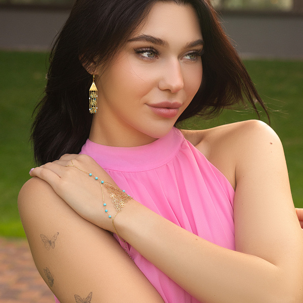 Сережки-підвіски Francelli з жовтого золота з емаллю (арт. 1091584жегб) – зображення 8