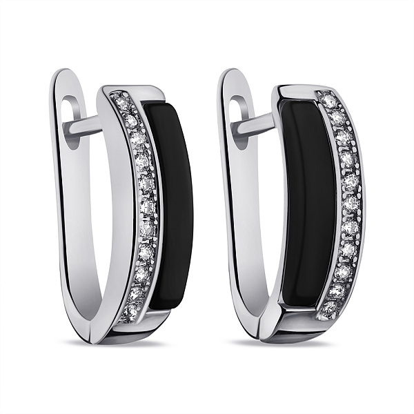 Серьги из серебра с фианитами и керамикой (арт. 7502/С2ФК/4000) – изображение 1