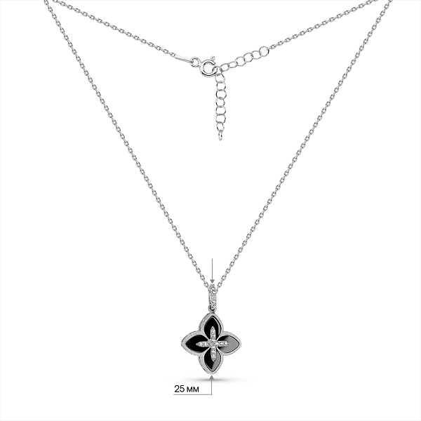 Серебряное колье Цветок с ониксом (арт. 7507/2334/15о) – изображение 3