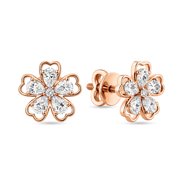 Серьги из красного золота Цветочки с фианитами (арт. 110004) – изображение 1