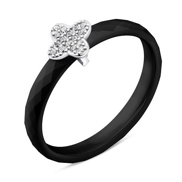 Кольцо из керамики и серебра с фианитами (арт. 7501/К2ФК/4024-1-18,5) – изображение 1
