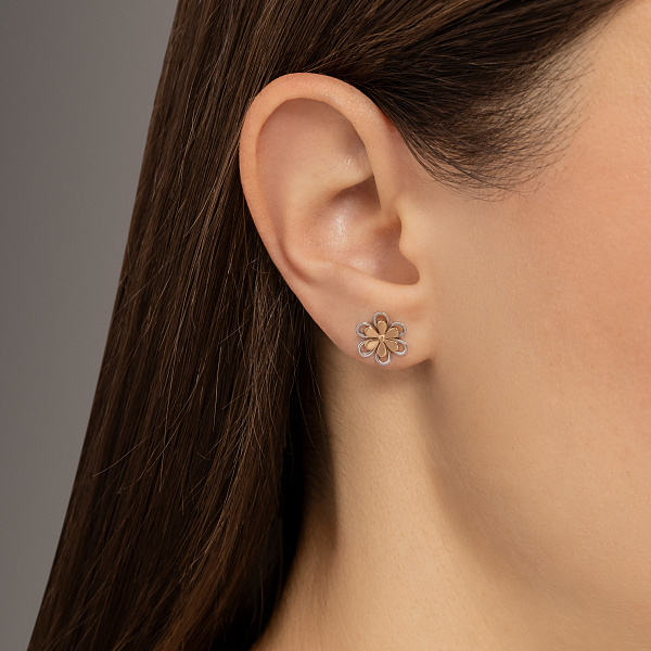 Золоті сережки пусети Квіточки (арт. 111065бк) – зображення 2