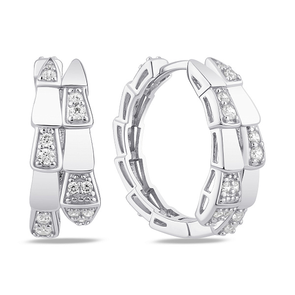 Серебряные серьги-кольца змея с фианитами (арт. 7502/10196/20) – изображение 1
