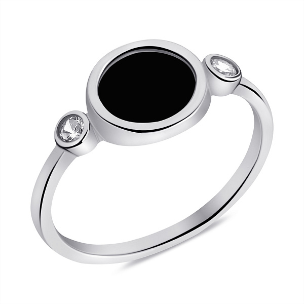 Серебряное кольцо с ониксом и фианитами (арт. 7501/6788о) – изображение 1