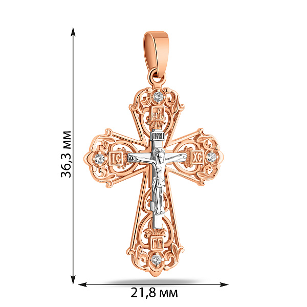 Хрестик з фіанітами з червоного золота (арт. 501095) – зображення 3