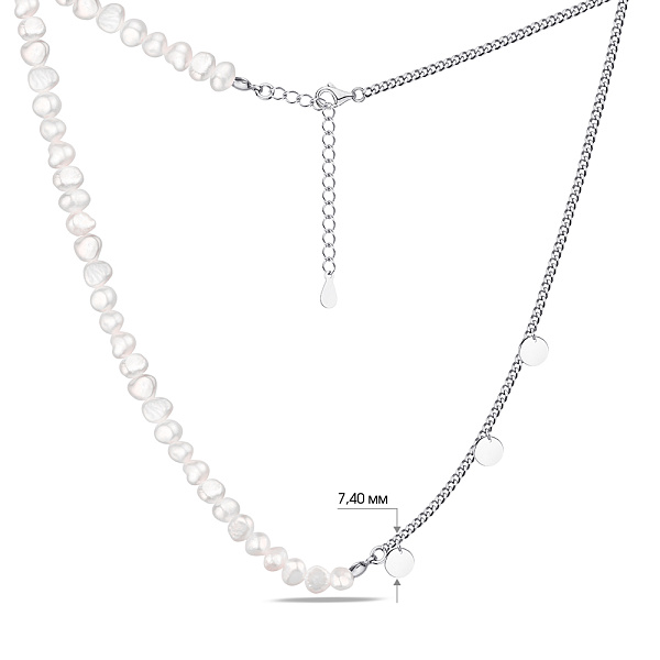 Серебряное колье с жемчугом и с монетками Trendy Style (арт. 7507/1502жб) – изображение 2