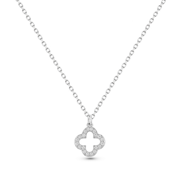 Серебряное колье с подвеской клевер с фианитами (арт. 7507/2391/9) – изображение 1