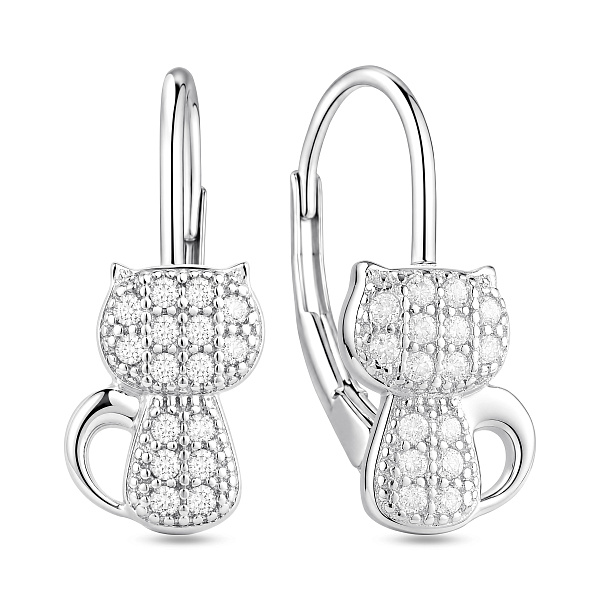 Серебряные серьги-кольца кот с фианитами (арт. 7502/10570) – изображение 1
