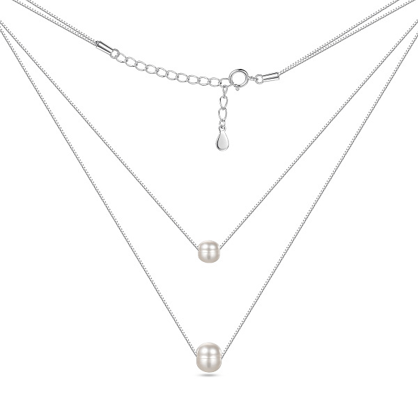 Серебряное двойное колье с жемчугом (арт. 7507/2436жб) – изображение 2