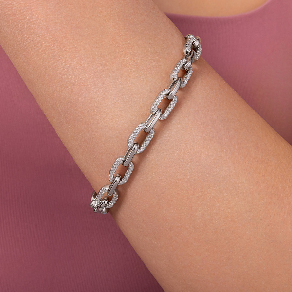 Массивный серебряный браслет с фианитами (арт. 7509/5250) – изображение 2