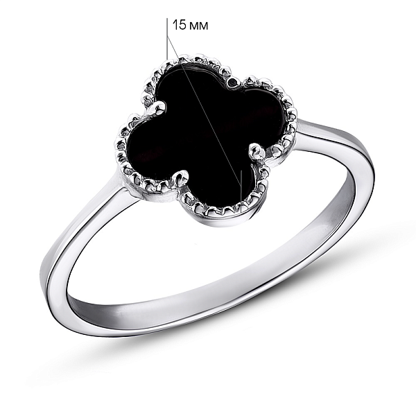 Серебряное кольцо "Клевер" с черным ониксом (арт. 7501/1127/15о) – изображение 2