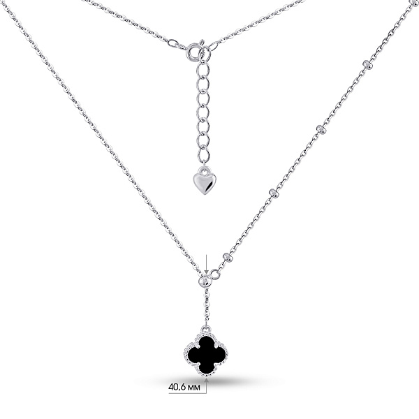 Серебряное колье Клевер с ониксом (арт. 7507/2222/9о) – изображение 3