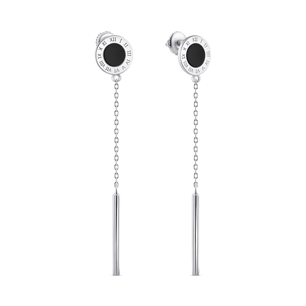 Длинные серебряные серьги с ониксом (арт. 7518/С2О/1496) – изображение 1