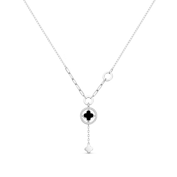 Серебряное колье Клевер с ониксом (арт. 7507/2393о) – изображение 1