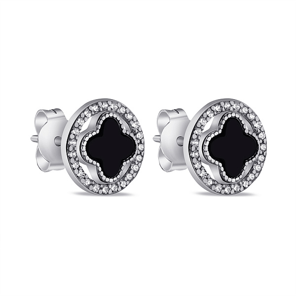 Серебряные серьги с ониксом и фианитами (арт. 7518/СК2ОФ/1207) – изображение 1