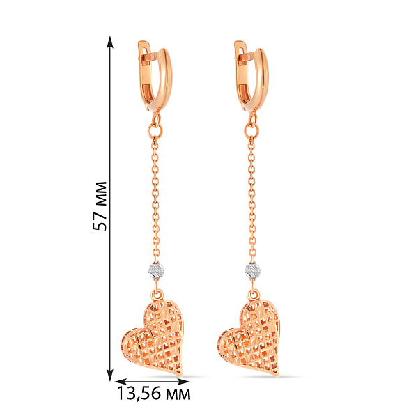 Сережки-підвіски золоті «Сердечка» (арт. 105868) – зображення 3