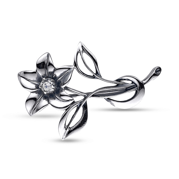 Серебряная брошь «Цветок» с фианитом (арт. 7905/6110027) – изображение 1