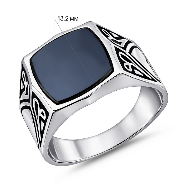 Серебряная печатка с эмалью и ониксом (арт. 7506/730о) – изображение 2