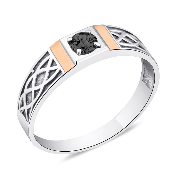 Серебряная печатка с фианитом (арт. 7206/206чкю) – изображение 1