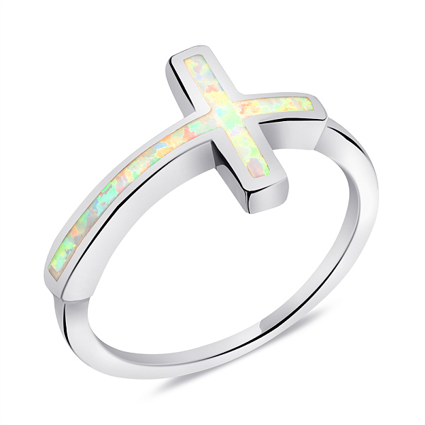 Серебряное кольцо с крестиком (арт. 7501/6681Поб) – изображение 1