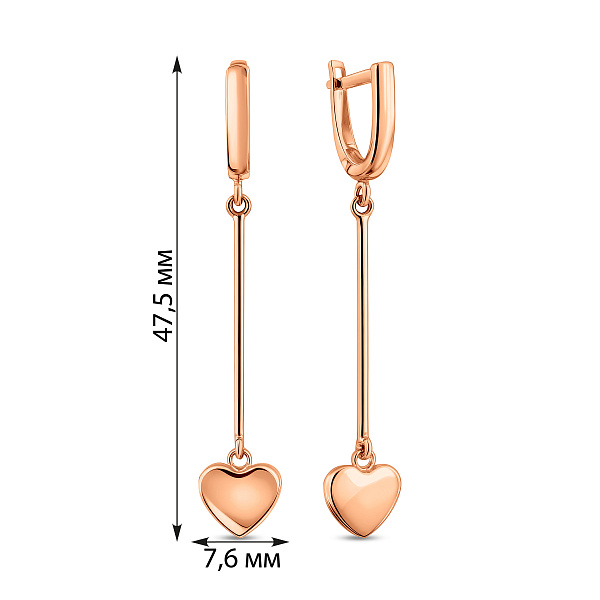 Серьги из красного золота с подвесками Сердечки (арт. 110505) – изображение 4