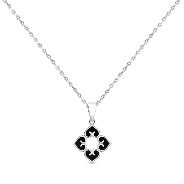 Серебряное колье Цветок с ониксом (арт. 7507/2380о) – изображение 1