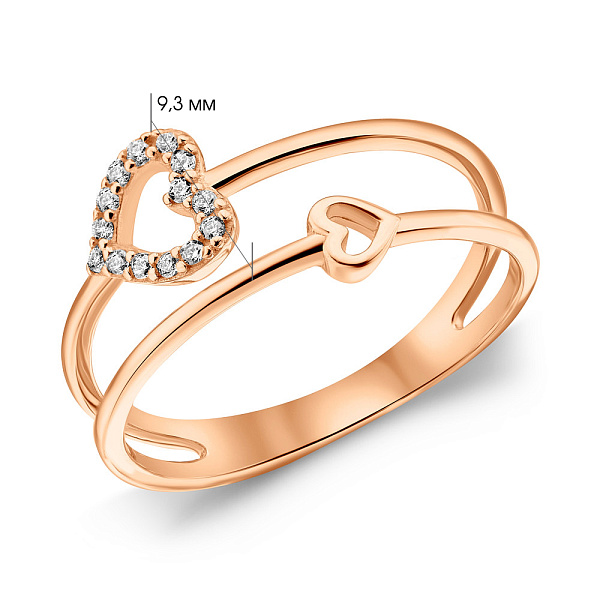 Золотое кольцо Сердечки с фианитами (арт. 1110554101) – изображение 3